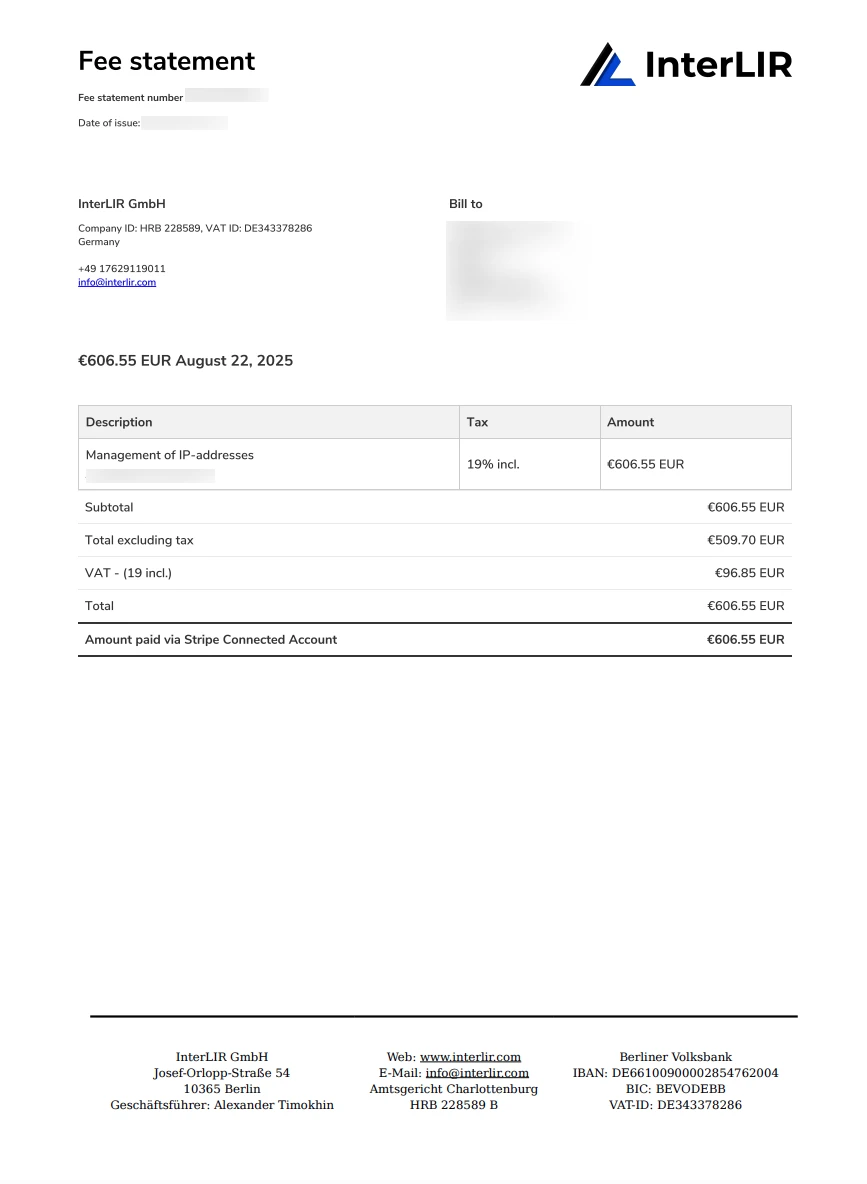 Payout Fees Statement Report