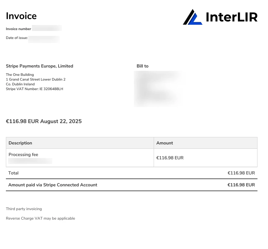 Processing Fees Statement Report