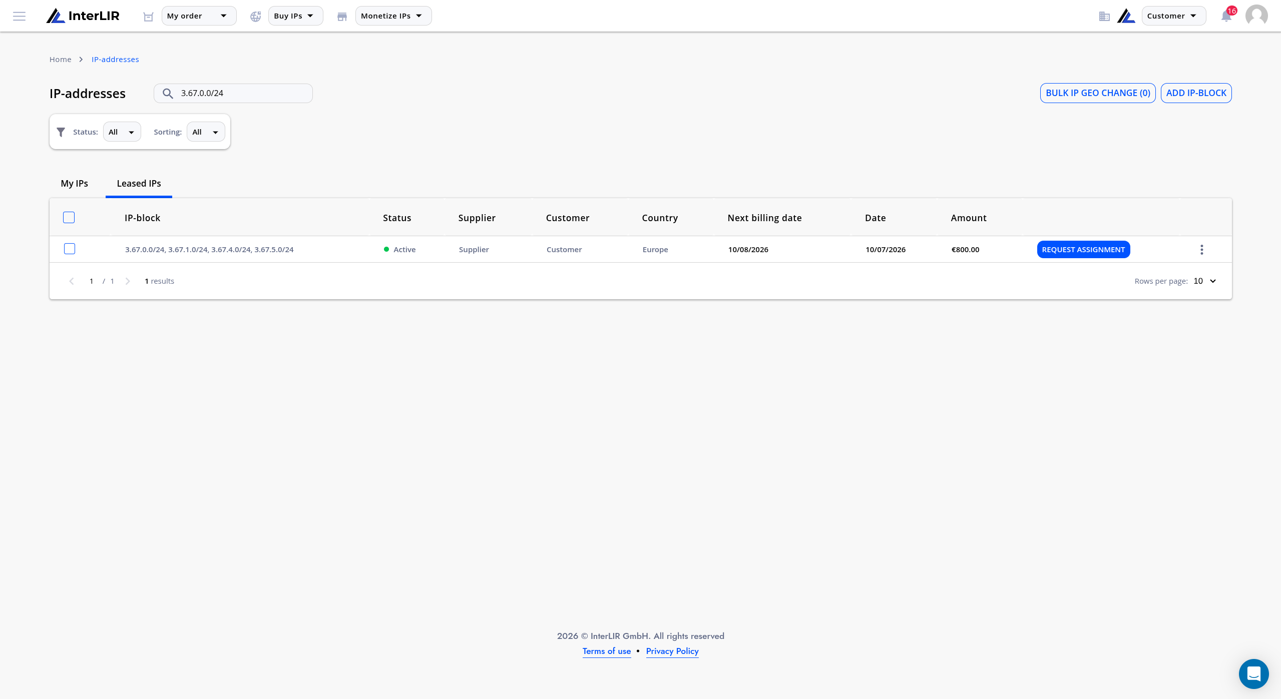 Bulk IP Geo Change button on the Leased IPs page