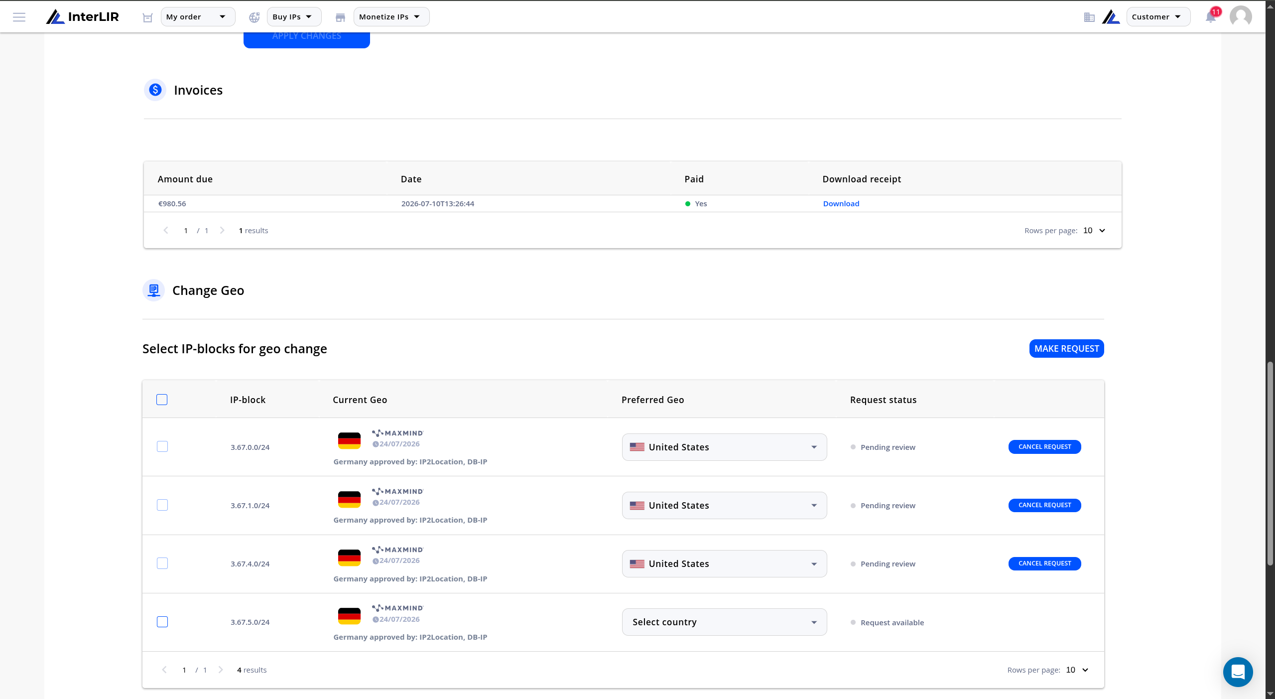 Change Geo section in the contract details