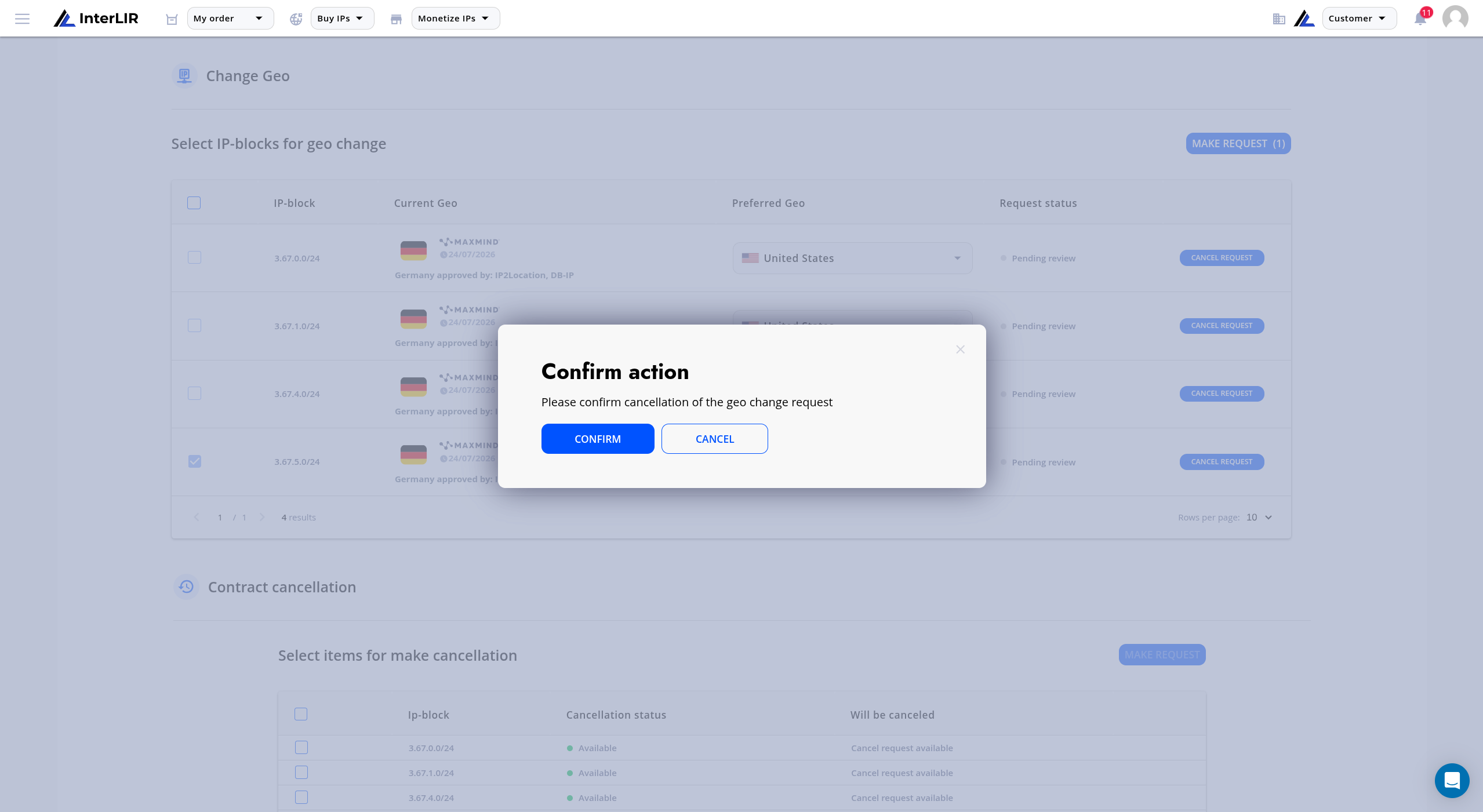 Preferred Geo country selector open