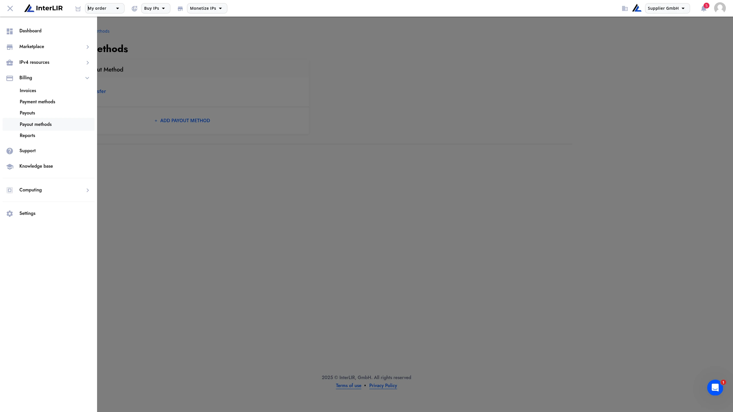 Payout Methods Page