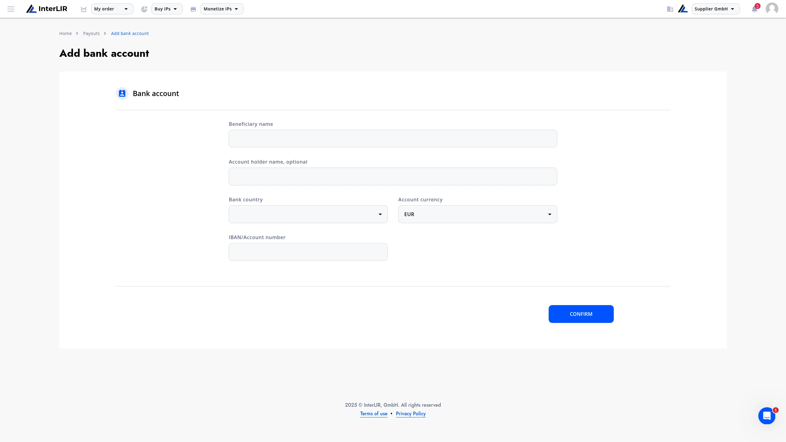 Payout Method Form