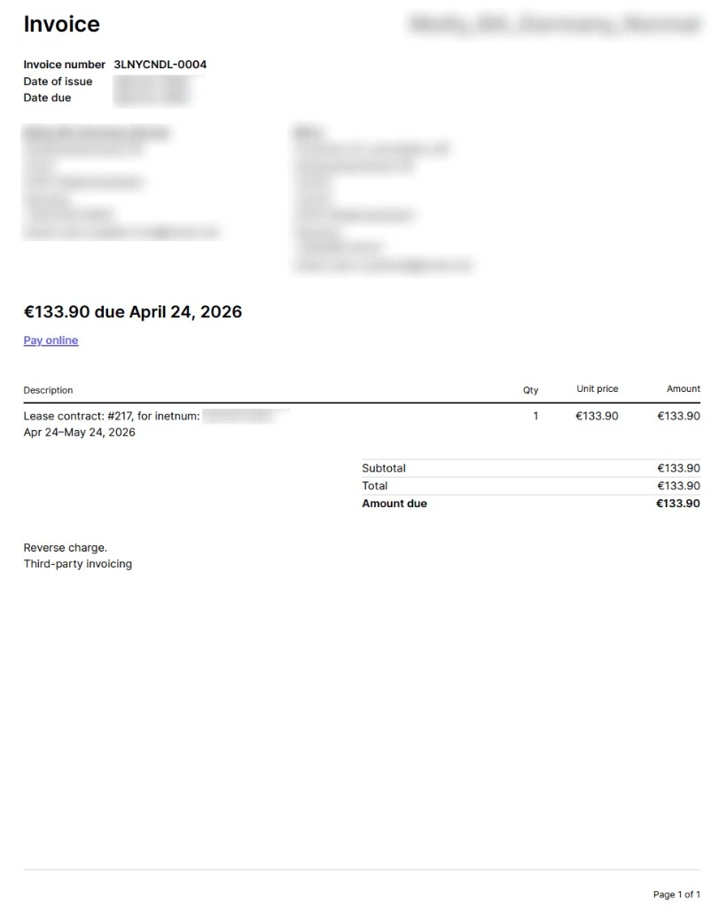 Invoice PDF: total due and Pay online link to Stripe
