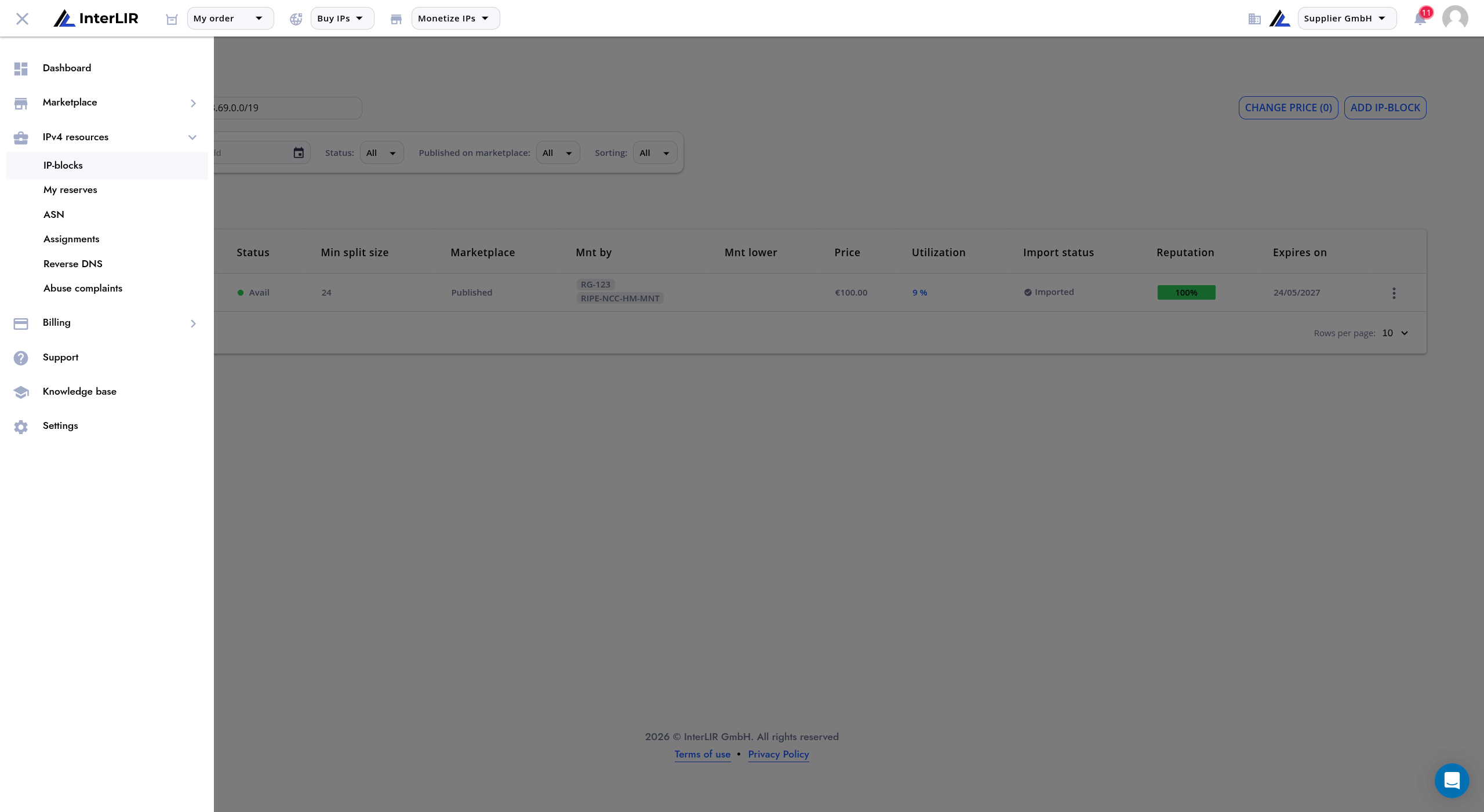 IP-blocks page