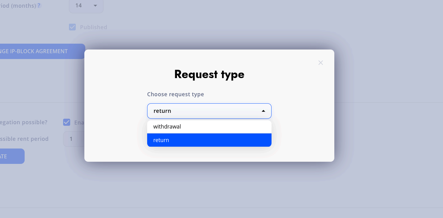 Selecting Return as the operation type