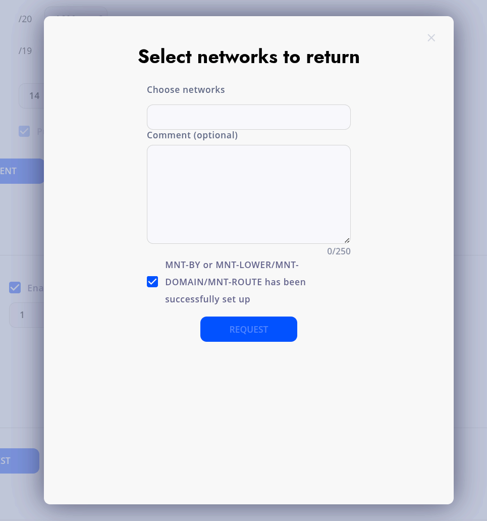 Maintainer confirmation checkbox for returning RIPE sub-blocks